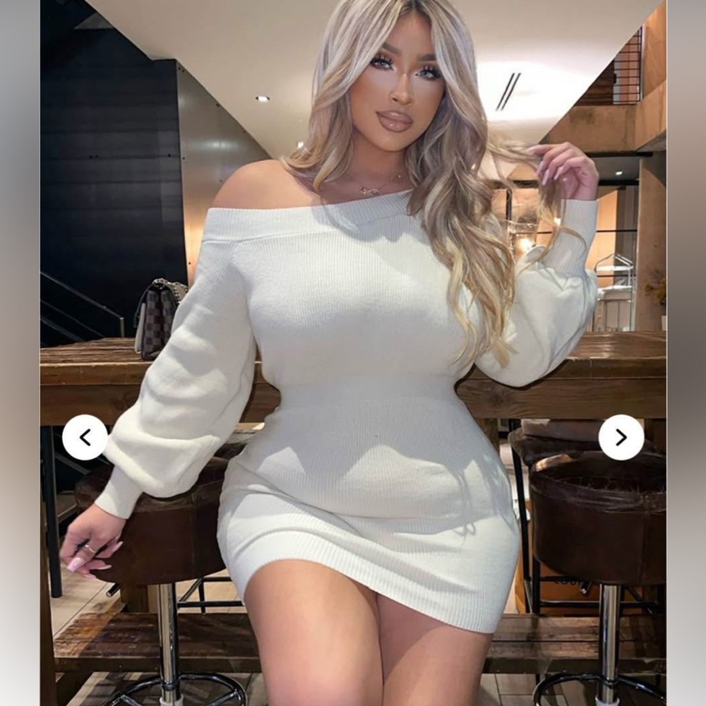 Fashion Nova Off-Shoulder Cream Dress